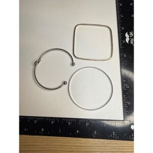 Silver Tone Bangle Bracelet Set Square Round Knot Cuff Stackable Jewelry 3pc